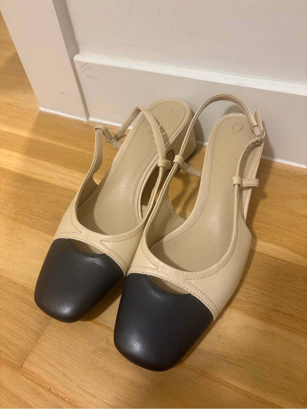 Sam Edelman Beige and Black Two-Tone Slingbacks
